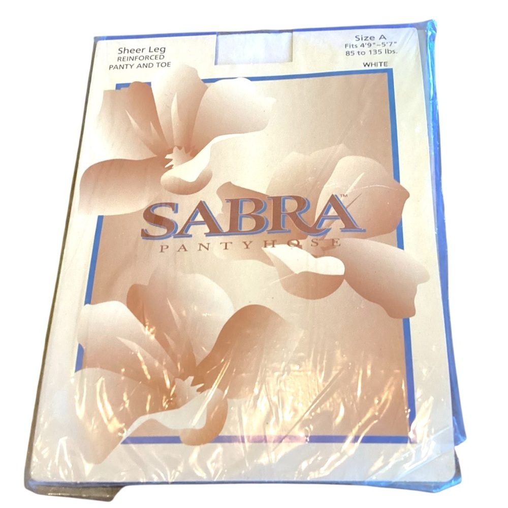 Vintage 80s 90s SABRA White Sheer‎ Leg Pantyhose, Size A Hosiery